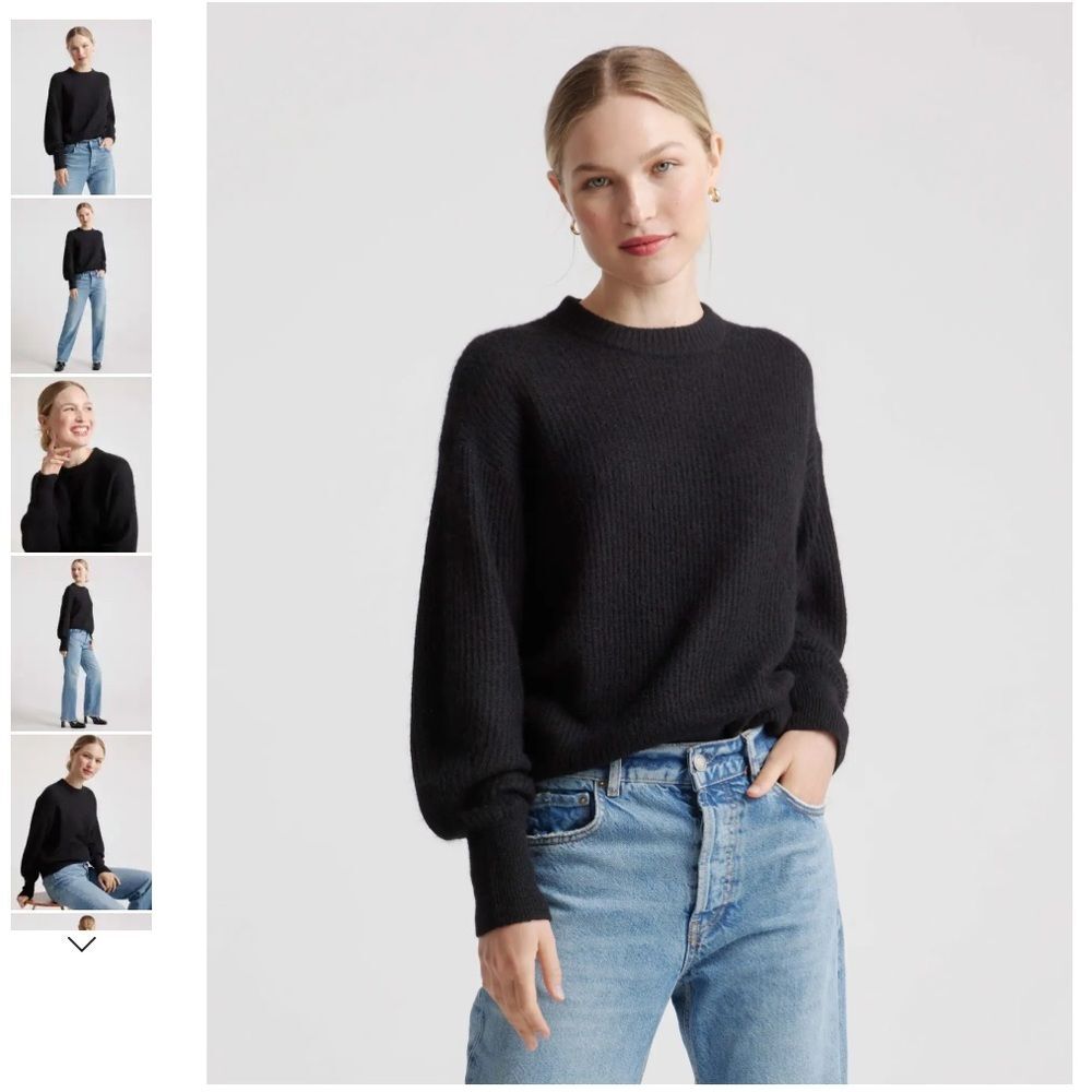 Quince Baby Alpaca Wool Crew Soft Lightweight Sweater BlackL Large